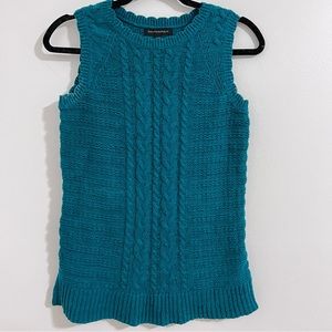 Banana Republic Teal Sweater Top Size XS Green Blue Knit Sleeveless Scallop Edge
